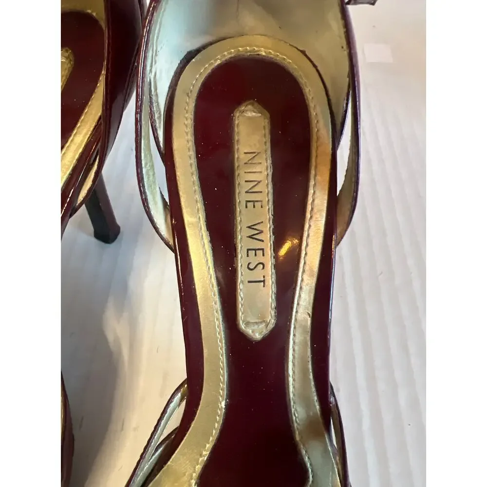 Nine West Vintage Y2K Folowe d'Orsay Burgundy Ankle Strap Heels size 8 - Picture 9 of 14